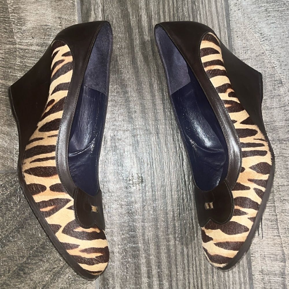 Donald J. Pliner animal print 3.5” leather wedge.